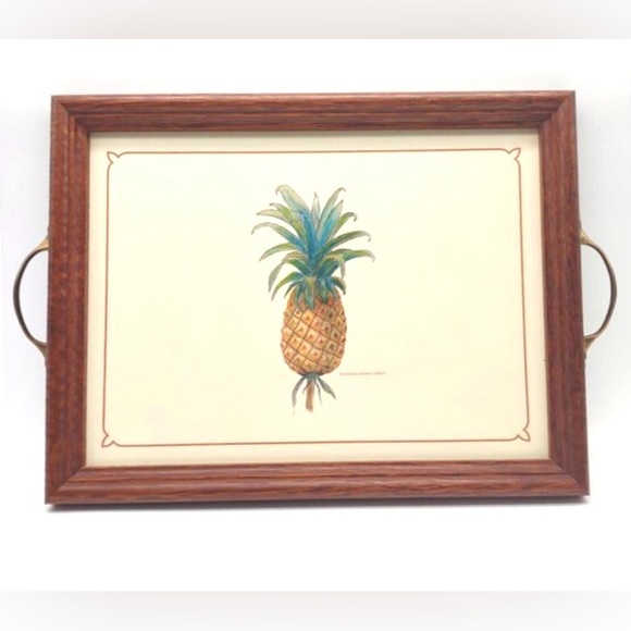Pimpernel England Pineapple Wood Frame Cork Tray Brass Handles Welcome 1980s HTF - Picture 1 of 5